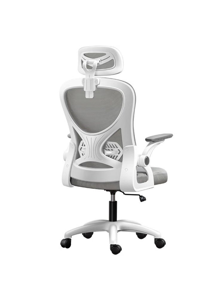 MOMUHOO Ergonomic Mesh Office Chair Desk Chair, Flip-Up Armrest, Adjustable Headrest, Tilting with Soft Seat and PU Wheel, Elite Home Desk Chair for Work, Study, Gaming (Grey Mesh)